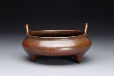 A Chinese bronze tripod censer, Kangxi mark and of the period