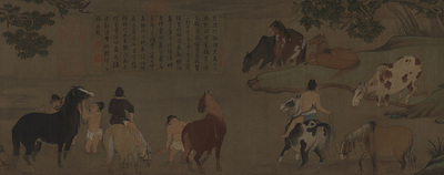 A Chinese blue and white 'Yu Ma Tu 浴馬圖' plate, Kangxi mark and of the period