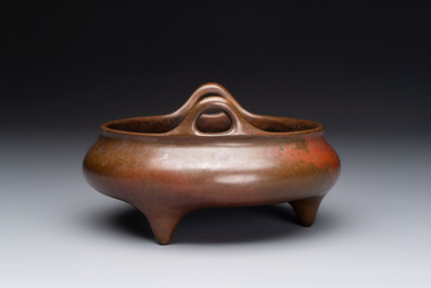 A Chinese bronze tripod censer, Kangxi mark and of the period