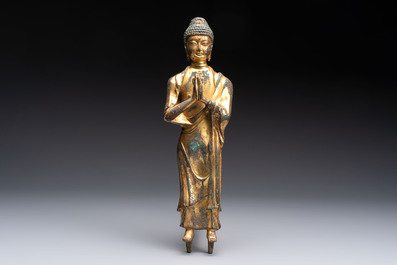 A fine Chinese gilt-bronze standing Buddha, Dali Kingdom, Yunnan, 11/12th C.