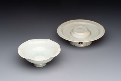 A Chinese qingbai lobed cup and stand, Song