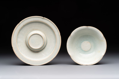 A Chinese qingbai lobed cup and stand, Song