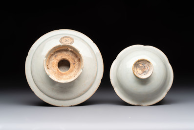 A Chinese qingbai lobed cup and stand, Song