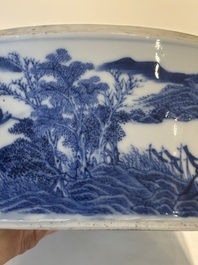 A rare Chinese blue and white cylindrical box and cover for the Thai or Vietnamese market, Jin Tang Fa Ji 錦堂發記 mark, Daoguang
