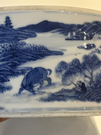 A rare Chinese blue and white cylindrical box and cover for the Thai or Vietnamese market, Jin Tang Fa Ji 錦堂發記 mark, Daoguang