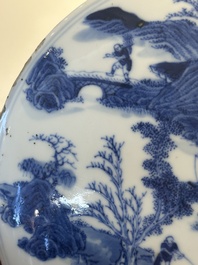 A rare Chinese blue and white cylindrical box and cover for the Thai or Vietnamese market, Jin Tang Fa Ji 錦堂發記 mark, Daoguang