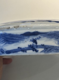 A rare Chinese blue and white cylindrical box and cover for the Thai or Vietnamese market, Jin Tang Fa Ji 錦堂發記 mark, Daoguang