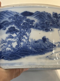 A rare Chinese blue and white cylindrical box and cover for the Thai or Vietnamese market, Jin Tang Fa Ji 錦堂發記 mark, Daoguang