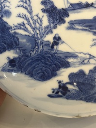A rare Chinese blue and white cylindrical box and cover for the Thai or Vietnamese market, Jin Tang Fa Ji 錦堂發記 mark, Daoguang