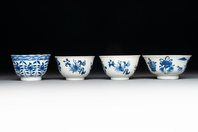 Six Chinese blue and white cups and seven saucers, 18/19th C.
