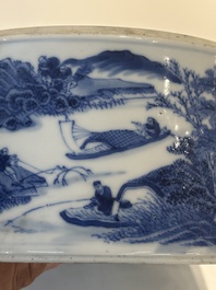 A rare Chinese blue and white cylindrical box and cover for the Thai or Vietnamese market, Jin Tang Fa Ji 錦堂發記 mark, Daoguang