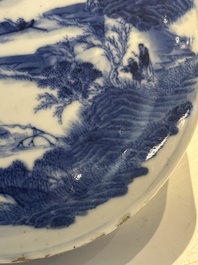 A rare Chinese blue and white cylindrical box and cover for the Thai or Vietnamese market, Jin Tang Fa Ji 錦堂發記 mark, Daoguang