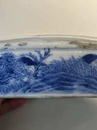 A rare Chinese blue and white cylindrical box and cover for the Thai or Vietnamese market, Jin Tang Fa Ji 錦堂發記 mark, Daoguang