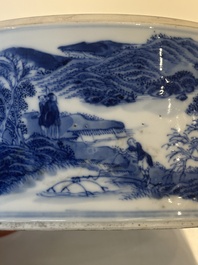 A rare Chinese blue and white cylindrical box and cover for the Thai or Vietnamese market, Jin Tang Fa Ji 錦堂發記 mark, Daoguang