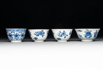 Six Chinese blue and white cups and seven saucers, 18/19th C.