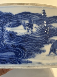 A rare Chinese blue and white cylindrical box and cover for the Thai or Vietnamese market, Jin Tang Fa Ji 錦堂發記 mark, Daoguang