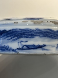 A rare Chinese blue and white cylindrical box and cover for the Thai or Vietnamese market, Jin Tang Fa Ji 錦堂發記 mark, Daoguang