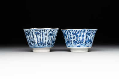 Six Chinese blue and white cups and seven saucers, 18/19th C.