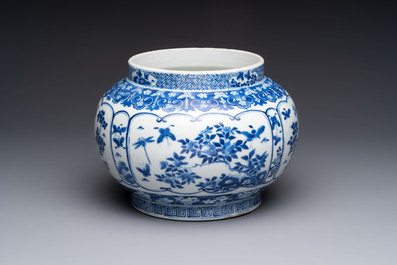 A Chinese blue and white 'birds among flowering branches' vase, Kangxi mark, 19th C.