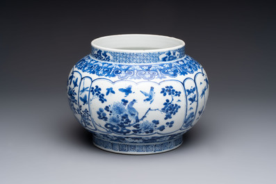 A Chinese blue and white 'birds among flowering branches' vase, Kangxi mark, 19th C.