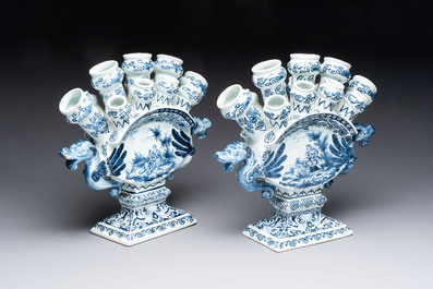 Two blue and white Dutch Delft tulip vases, 19th C.
