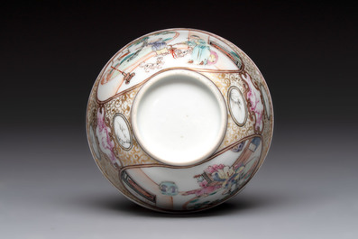 A Chinese Canton famille rose 'mandarin subject' cup and saucer, Qianlong