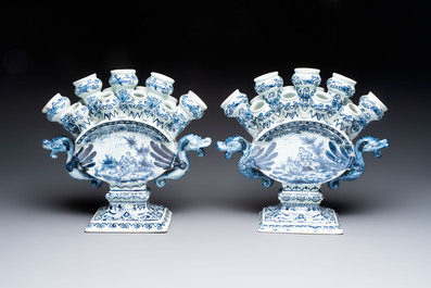 Two blue and white Dutch Delft tulip vases, 19th C.