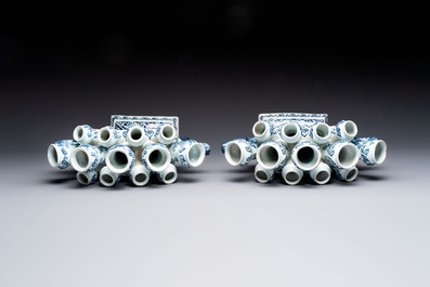 Two blue and white Dutch Delft tulip vases, 19th C.