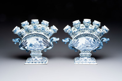 Two blue and white Dutch Delft tulip vases, 19th C.
