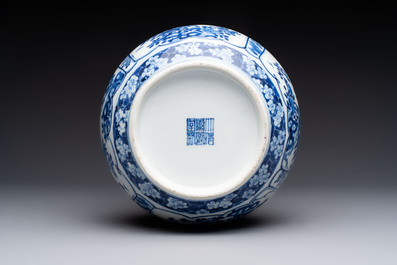 A Chinese blue and white 'birds among flowering branches' vase, Kangxi mark, 19th C.