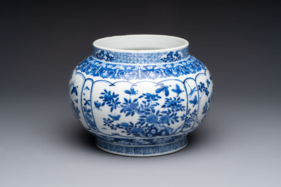 A Chinese blue and white 'birds among flowering branches' vase, Kangxi mark, 19th C.