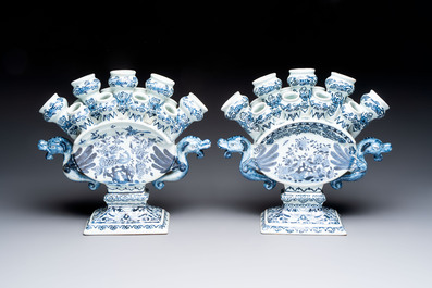 Two blue and white Dutch Delft tulip vases, 19th C.
