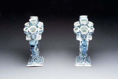 Two blue and white Dutch Delft tulip vases, 19th C.