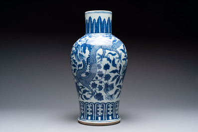 A Chinese blue and white 'dragon' vase, 19th C.