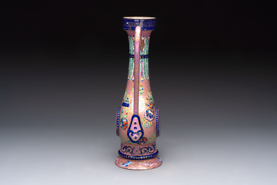 A Chinese Canton enamel blue-ground jug and a rare pink-ground ewer, Qianlong/Jiaqing