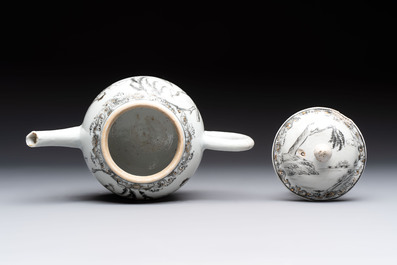 A Chinese grisaille semi-erotic 'La Nourriture' nine-piece tea service, Qianlong