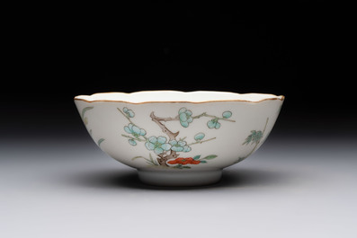 A Chinese gilt and iron-red-decorated 'dragon' covered ink paste box and a famille rose bowl, 19/20th C.