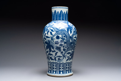 A Chinese blue and white 'dragon' vase, 19th C.