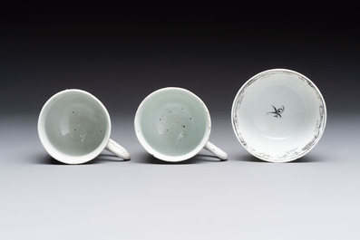 A Chinese grisaille semi-erotic 'La Nourriture' nine-piece tea service, Qianlong