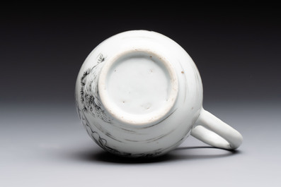 A Chinese grisaille semi-erotic 'La Nourriture' nine-piece tea service, Qianlong