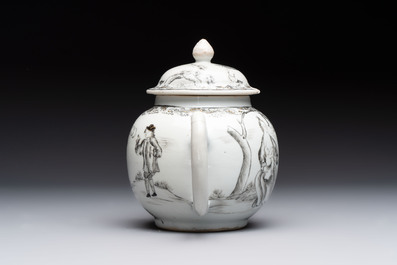 A Chinese grisaille semi-erotic 'La Nourriture' nine-piece tea service, Qianlong