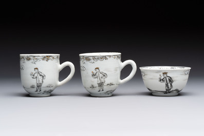 A Chinese grisaille semi-erotic 'La Nourriture' nine-piece tea service, Qianlong
