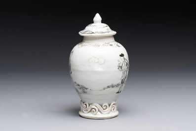A Chinese grisaille semi-erotic 'La Nourriture' nine-piece tea service, Qianlong