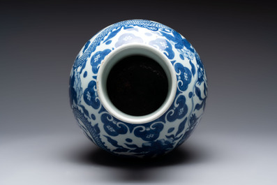 A Chinese blue and white 'dragon' vase, 19th C.