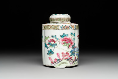 A fine Chinese famille rose tea caddy and a pattipan or teapot stand, Yongzheng/Qianlong