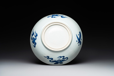 A Chinese blue and white 'peony' dish, Kangxi