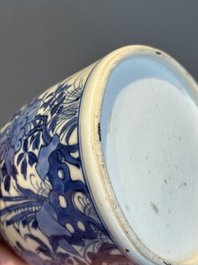 A Chinese blue and white bell-shaped water pot with birds among flowering branches, Kangxi