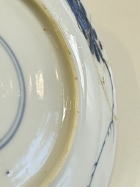 A Chinese blue and white 'Sense of Smell' plate and an 'Amorous Shepherds' plate, Kangxi