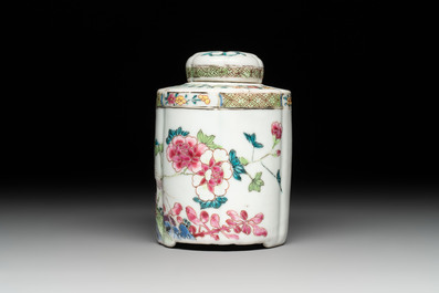 A fine Chinese famille rose tea caddy and a pattipan or teapot stand, Yongzheng/Qianlong