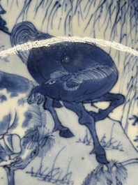 A Chinese blue and white 'Yu Ma Tu 浴馬圖' plate, Kangxi mark and of the period